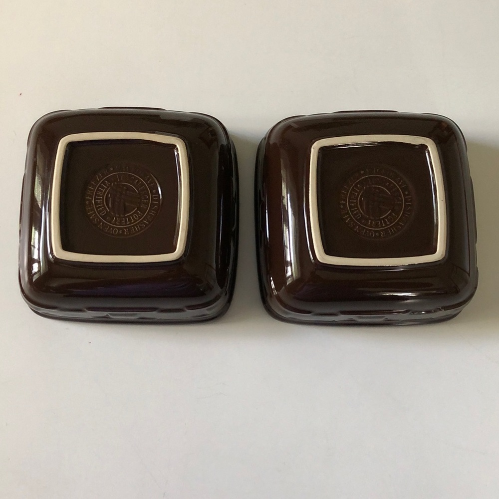 Set 2 Longaberger Pottery square bowls classic Woven Traditions chocolate brown - Picture 6 of 6